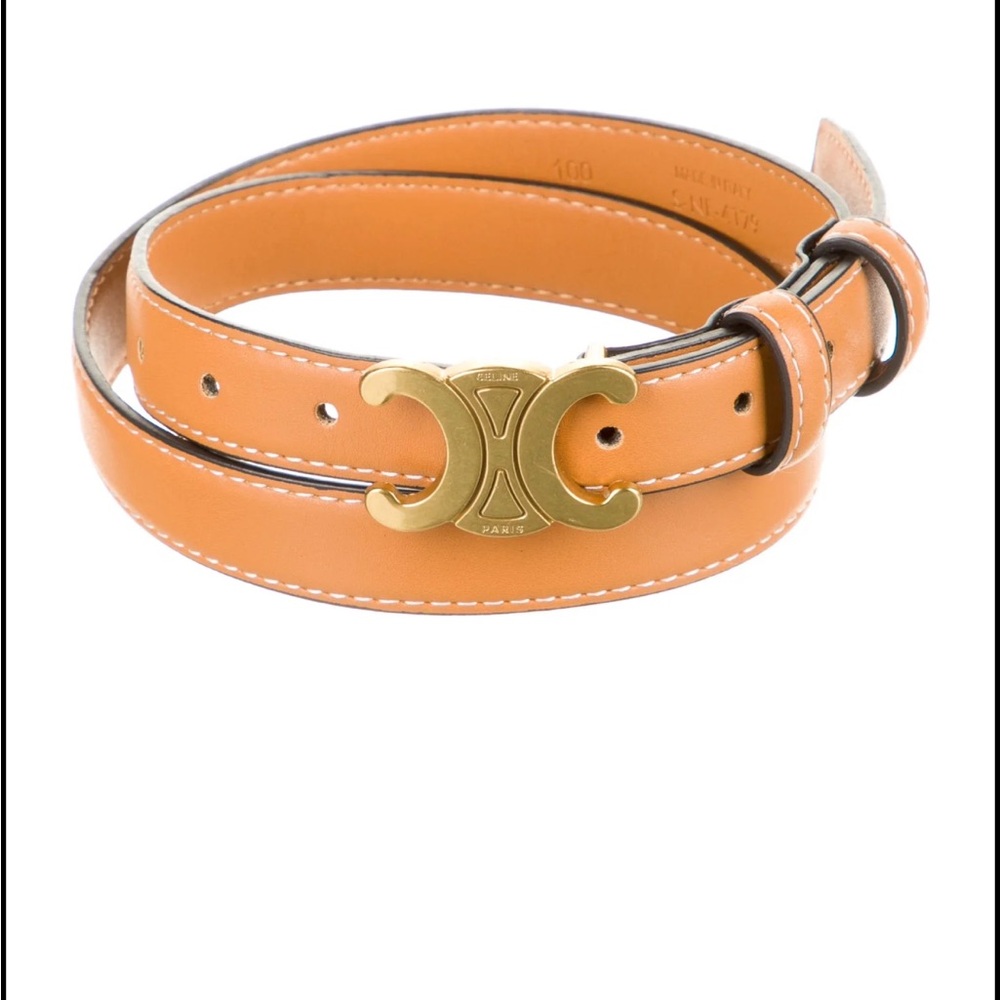 Celine Tan Leather Belt with Gold Buckle